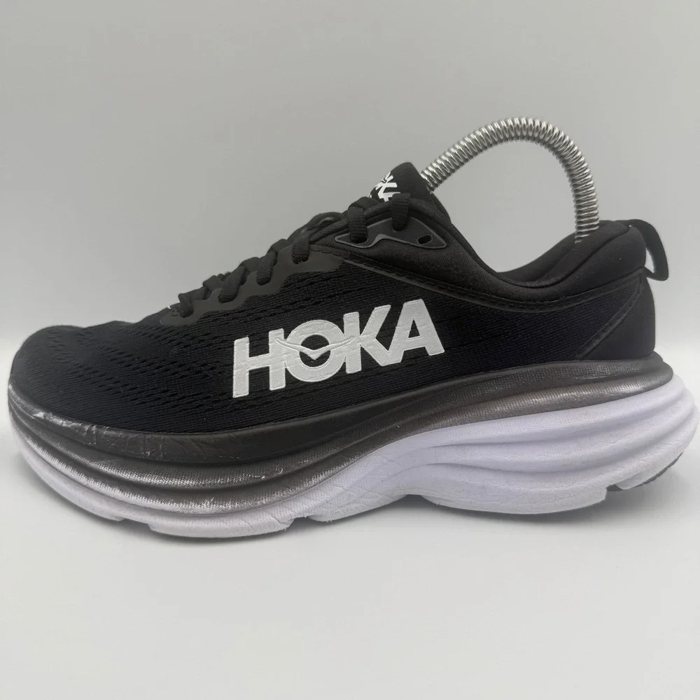 Hoka‎ One One Bondi 8 Black White Running Shoes Women's Size 7.5 D Wide Sneakers